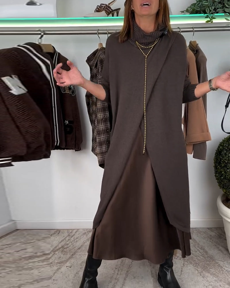 Einfarbiger Pullover mit Schlitz und langen Ärmeln