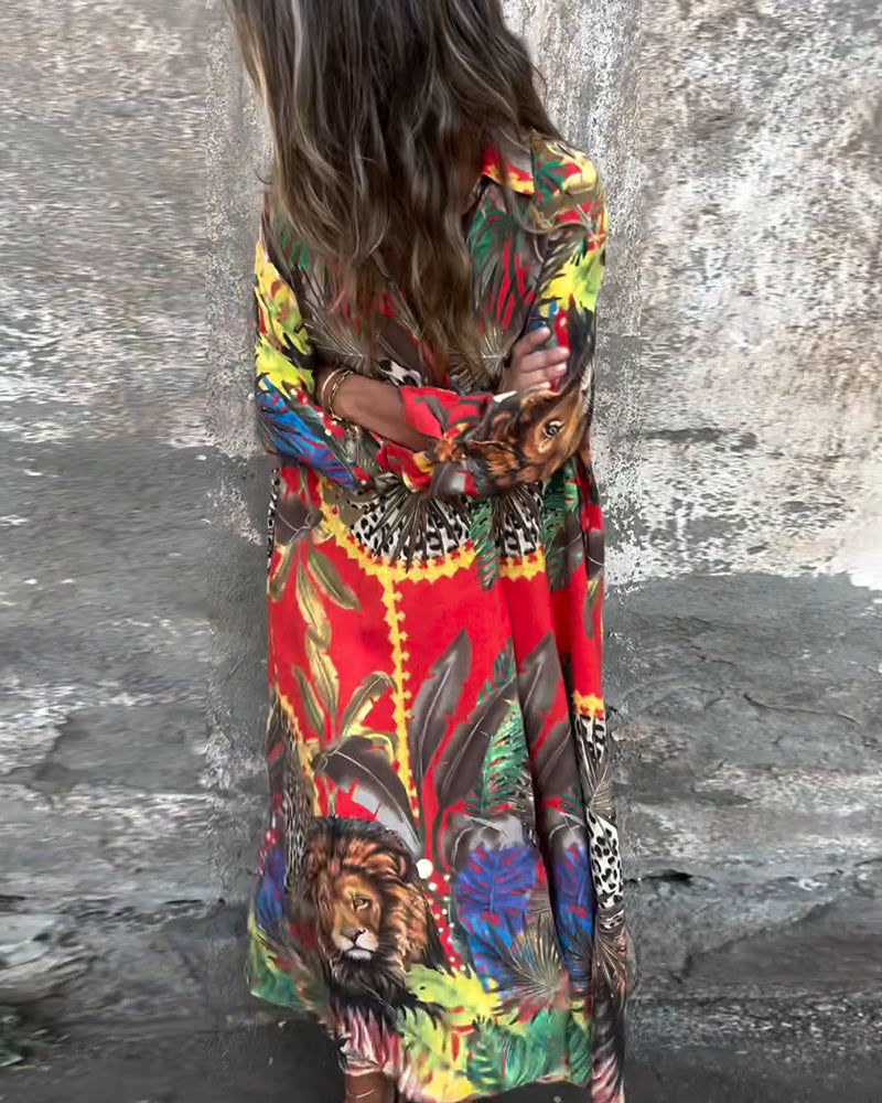 Hemdkleid Modisch Bedruckt Mit Knöpfen
