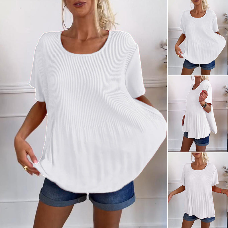 Schlichte, plissierte Bluse mit Rundhalsausschnitt