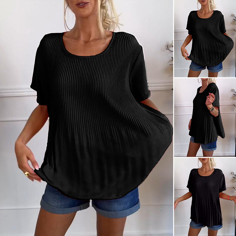 Schlichte, plissierte Bluse mit Rundhalsausschnitt