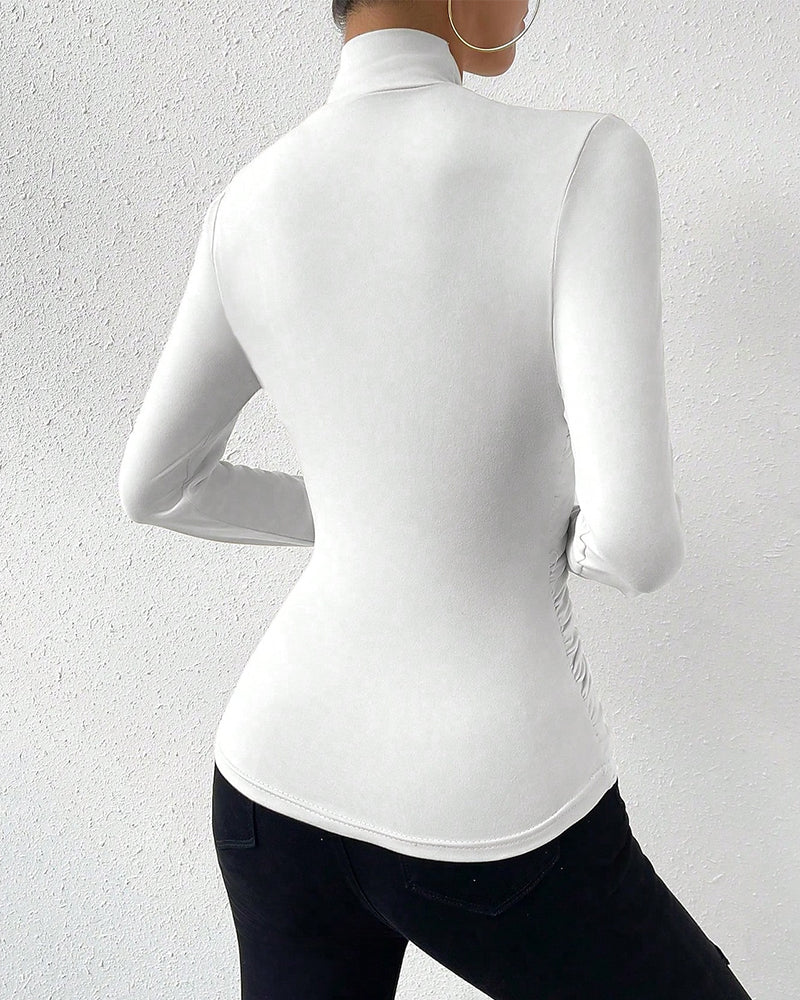Top Mit Elegantem Crossover-Schlankem Einfarbigem