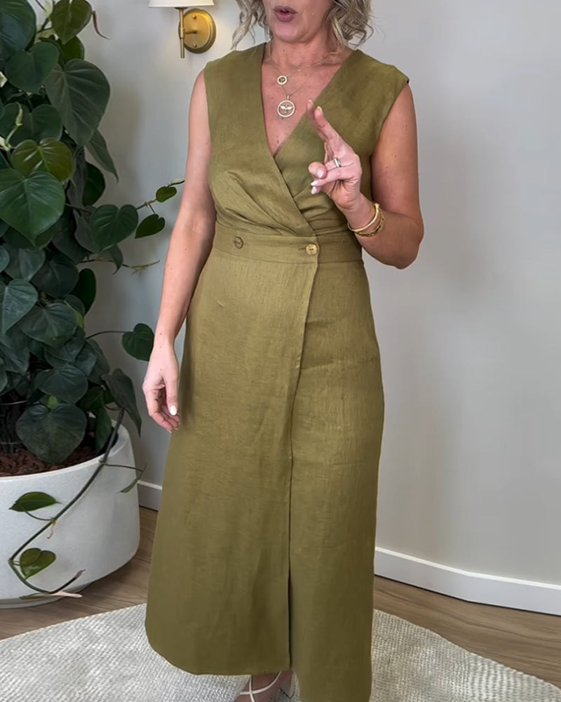 Kleid Casual Ärmellos V-Ausschnitt