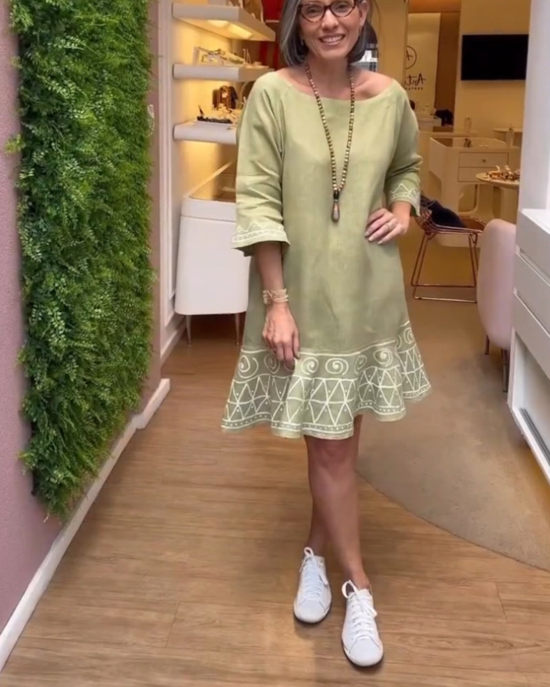 Kleid Flacher Kragen Ethnischer Stil
