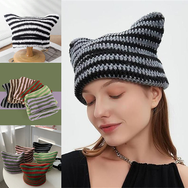 Warme Strickpullovermütze mit Katzenohren für den Winter