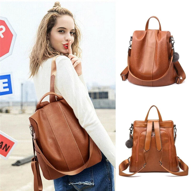 Diebstahlsicherer Lederrucksack für Damen