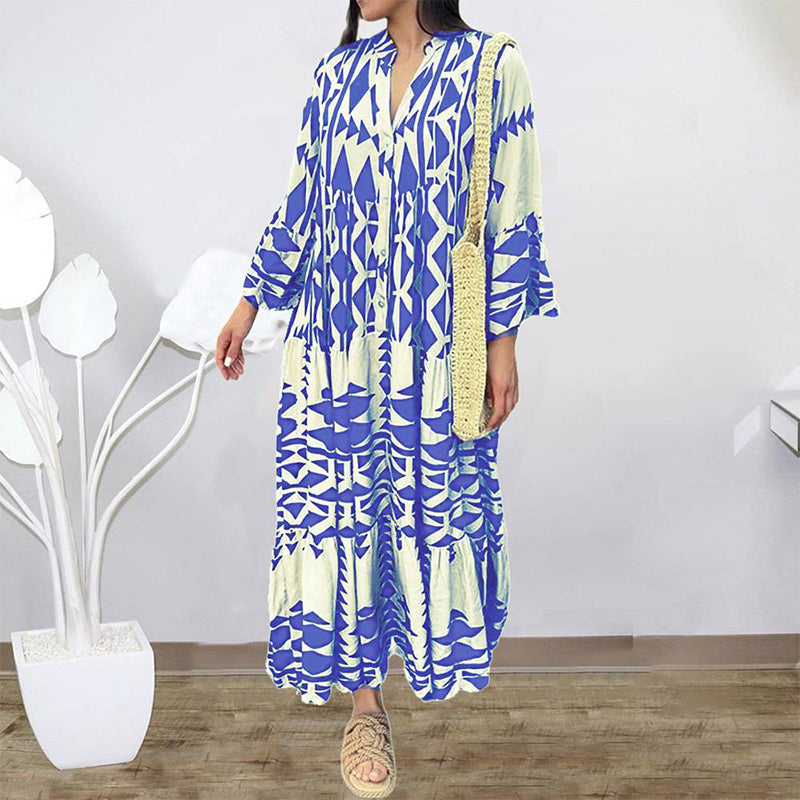 Elegantes bedrucktes Bohemian-Langarmkleid