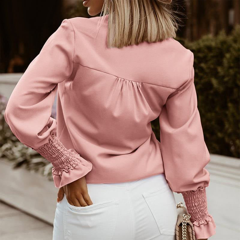 V-Neck Long Sleeve Loose Casual T-Shirt