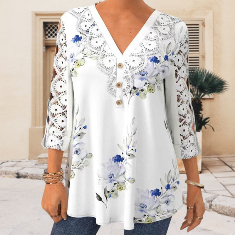 Elegante Spitzenbluse mit V-Ausschnitt