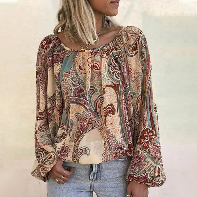 Böhmische Bluse mit bedruckten Ärmeln und Laternen
