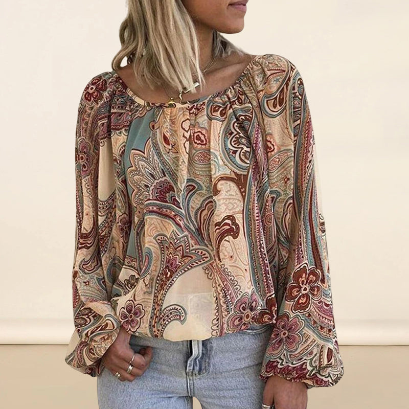 Böhmische Bluse mit bedruckten Ärmeln und Laternen