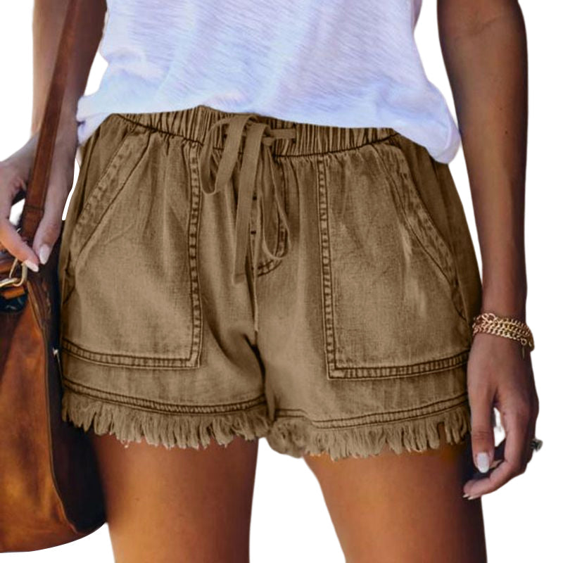 Einfarbige Lässige Denim-Shorts Mit Elastischer Taille