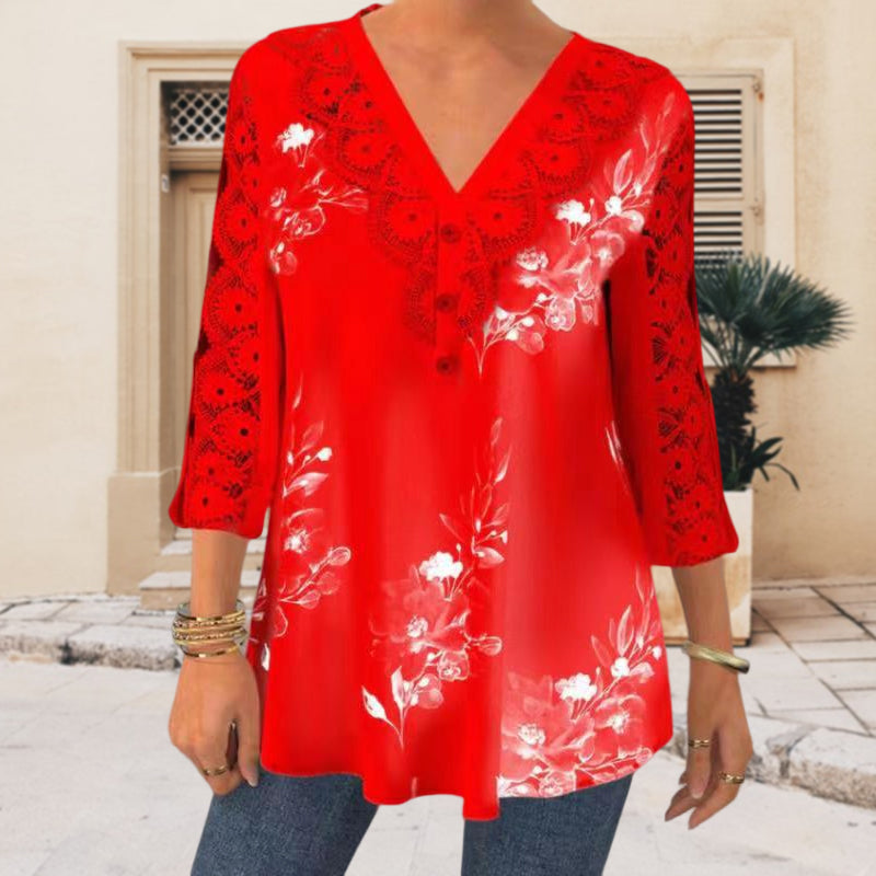 Elegante Spitzenbluse mit V-Ausschnitt