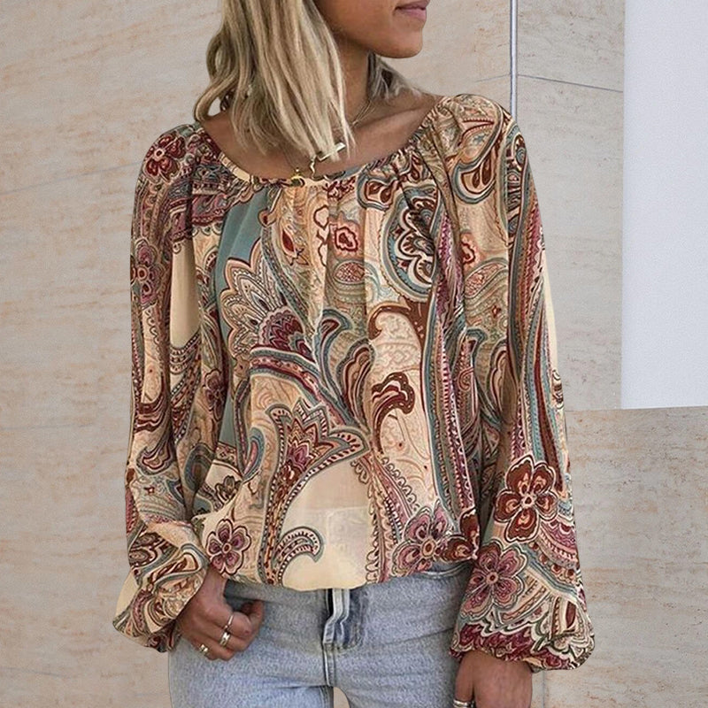 Böhmische Bluse mit bedruckten Ärmeln und Laternen