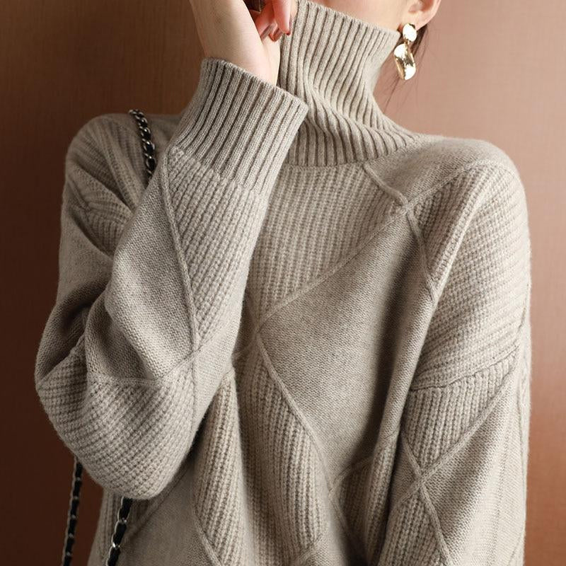 Damen Rollkragen Strickpullover