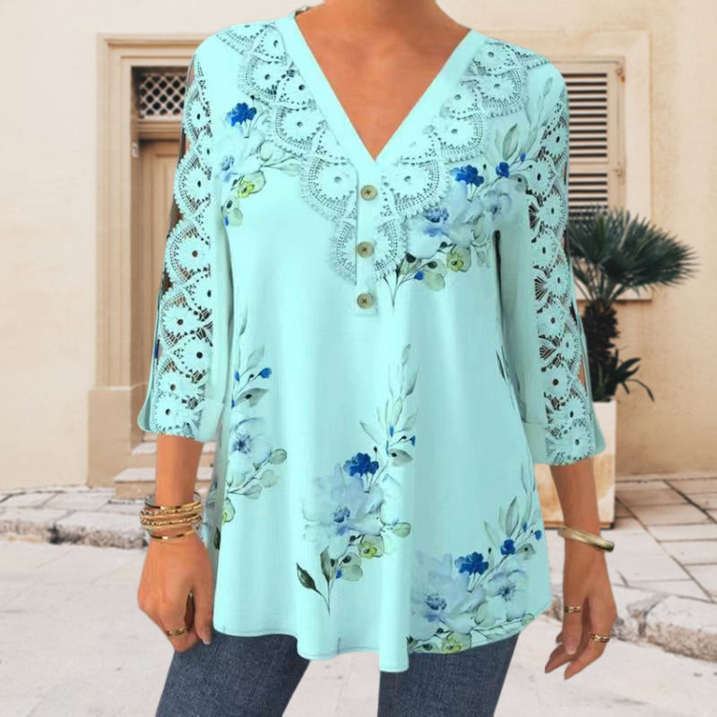 Elegante Spitzenbluse mit V-Ausschnitt