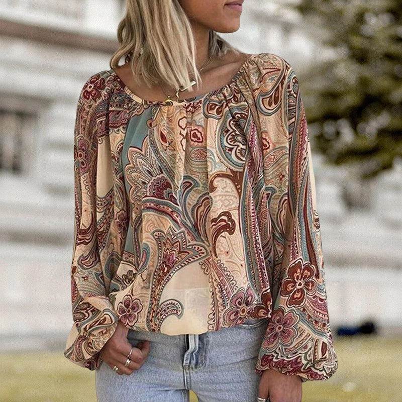 Böhmische Bluse mit bedruckten Ärmeln und Laternen