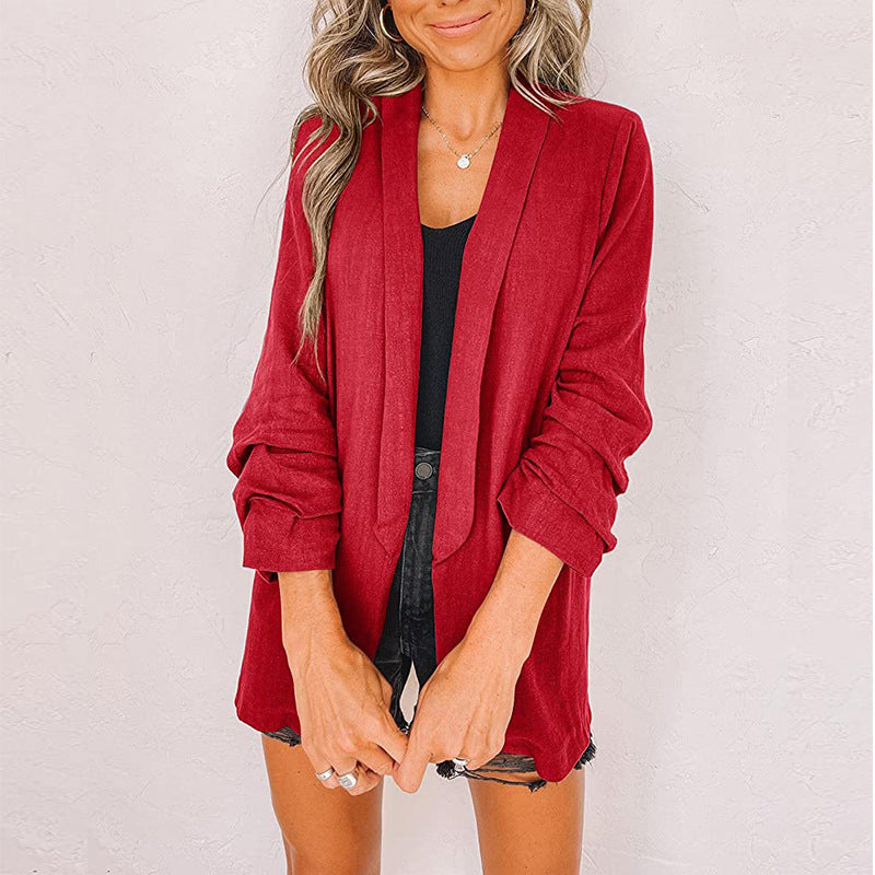 Einfarbige Herbstjacke mit Revers