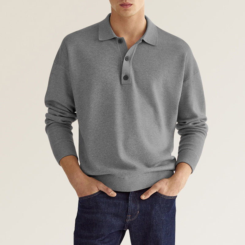 Lässiges Herren-Poloshirt mit V-Ausschnitt und langen Ärmeln