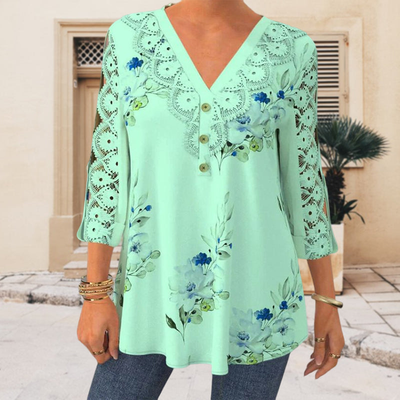 Elegante Spitzenbluse mit V-Ausschnitt