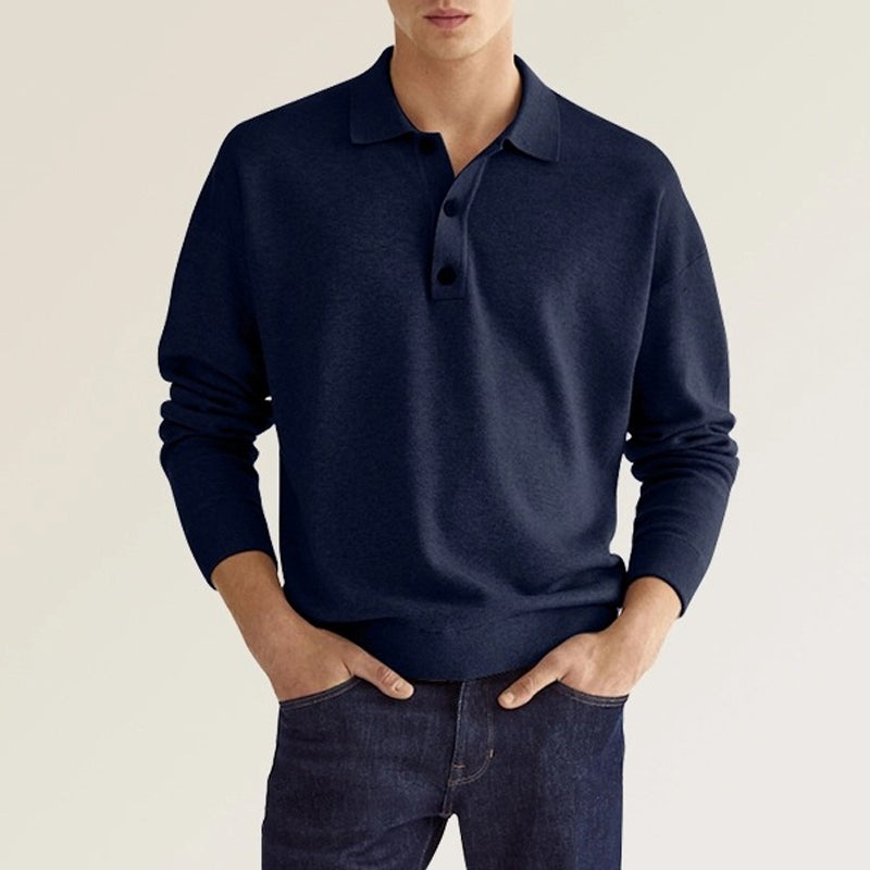 Lässiges Herren-Poloshirt mit V-Ausschnitt und langen Ärmeln
