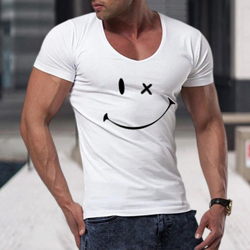 Kurzärmliges Lächeln-T-Shirt mit Rundhalsausschnitt