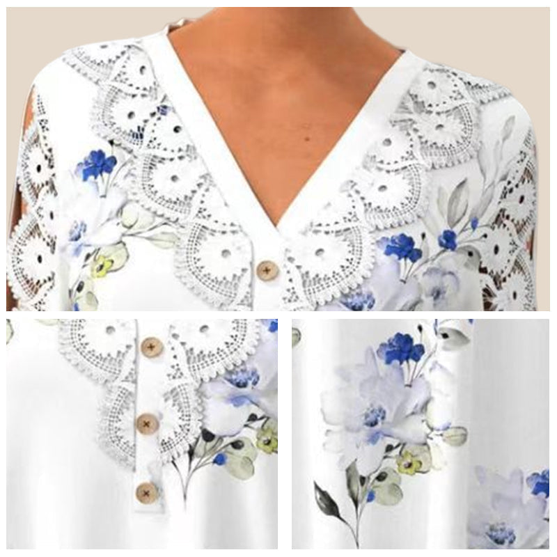 Elegante Spitzenbluse mit V-Ausschnitt