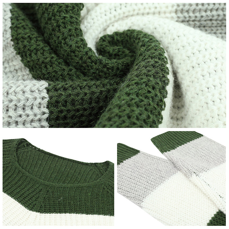 Gestrickter Rundhals-Pullover mit langen Ärmeln