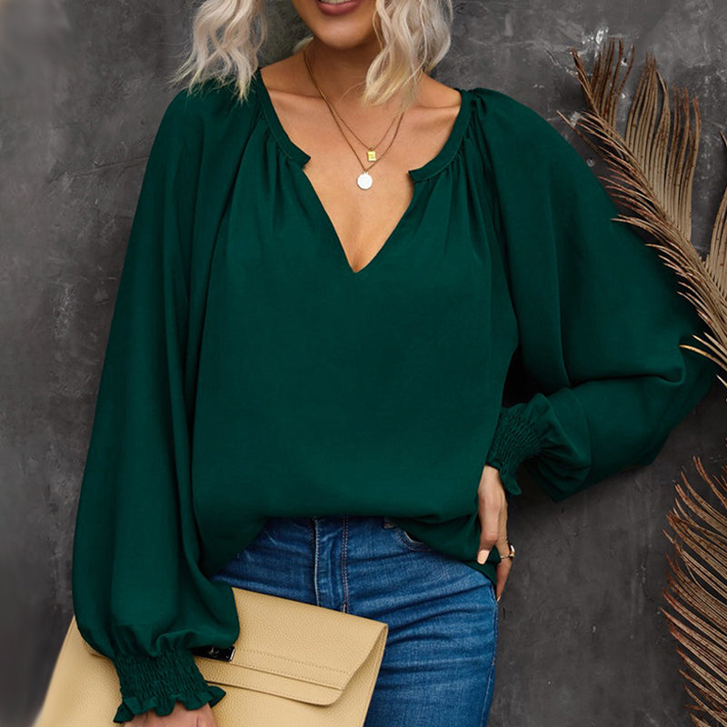 Chiffonbluse mit Ballonärmeln und V-Ausschnitt
