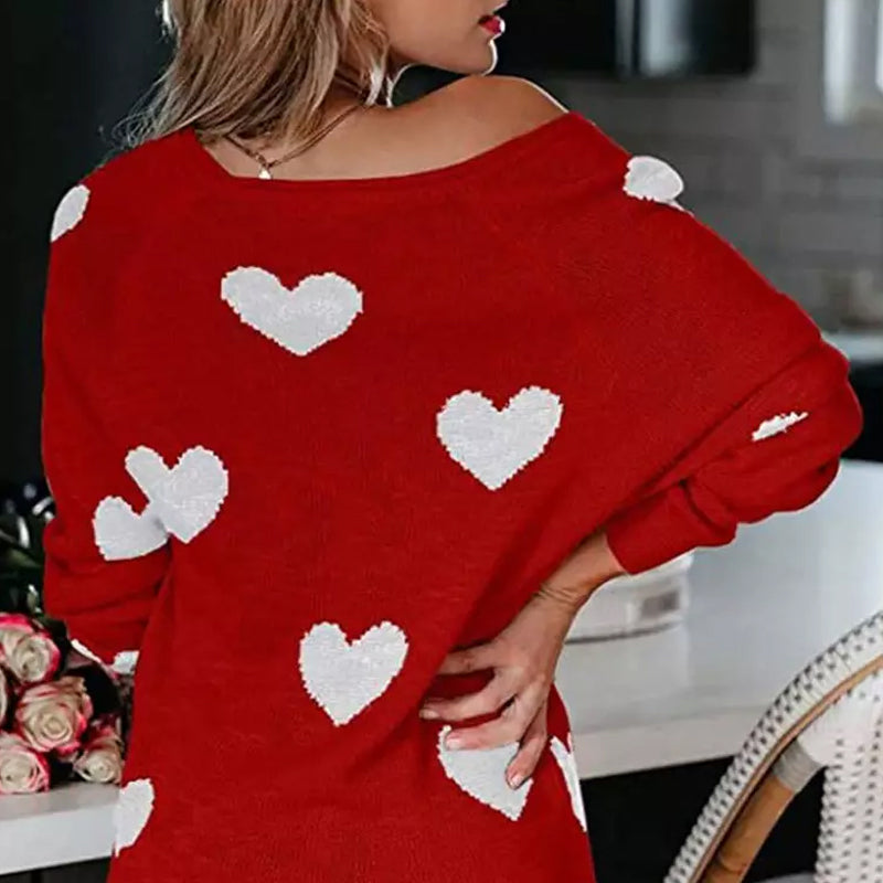 Herz V-Ausschnitt Strick Langarm Pullover
