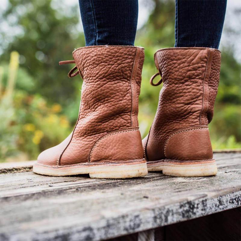 Holilychic Frauen Rund Toe Mittelwadenstiefel