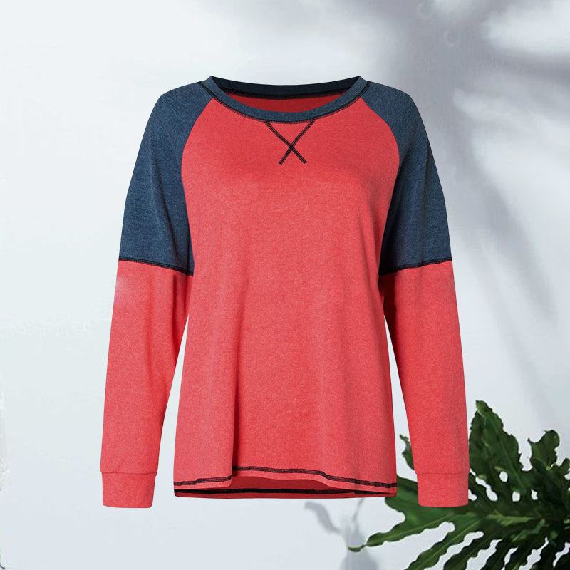 Rundhalsausschnitt langärmeliger Zweifarbiger T-Shirt
