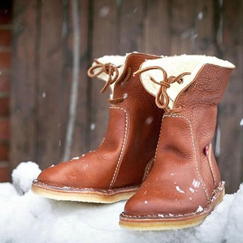Holilychic Frauen Rund Toe Mittelwadenstiefel