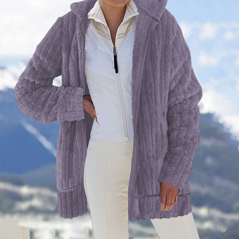 Plüschige einfarbige Reißverschlussjacke