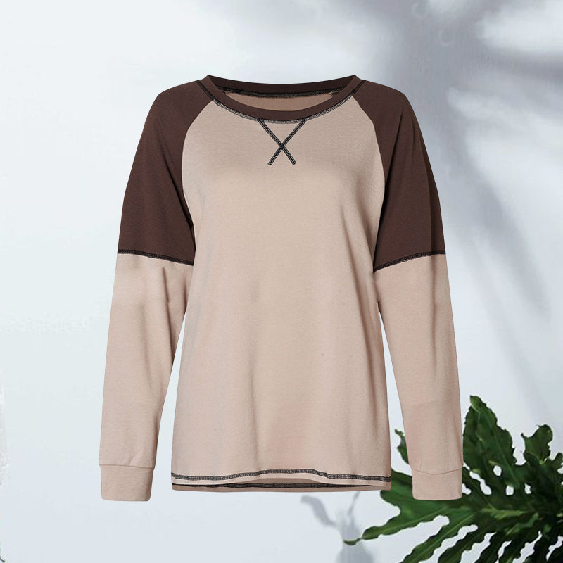 Rundhalsausschnitt langärmeliger Zweifarbiger T-Shirt