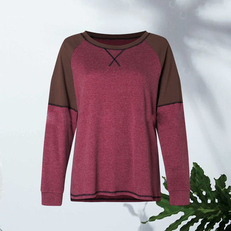 Rundhalsausschnitt langärmeliger Zweifarbiger T-Shirt