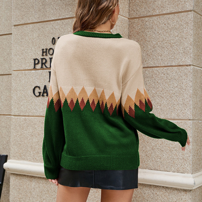 Kontraststrickpullover mit Karomuster