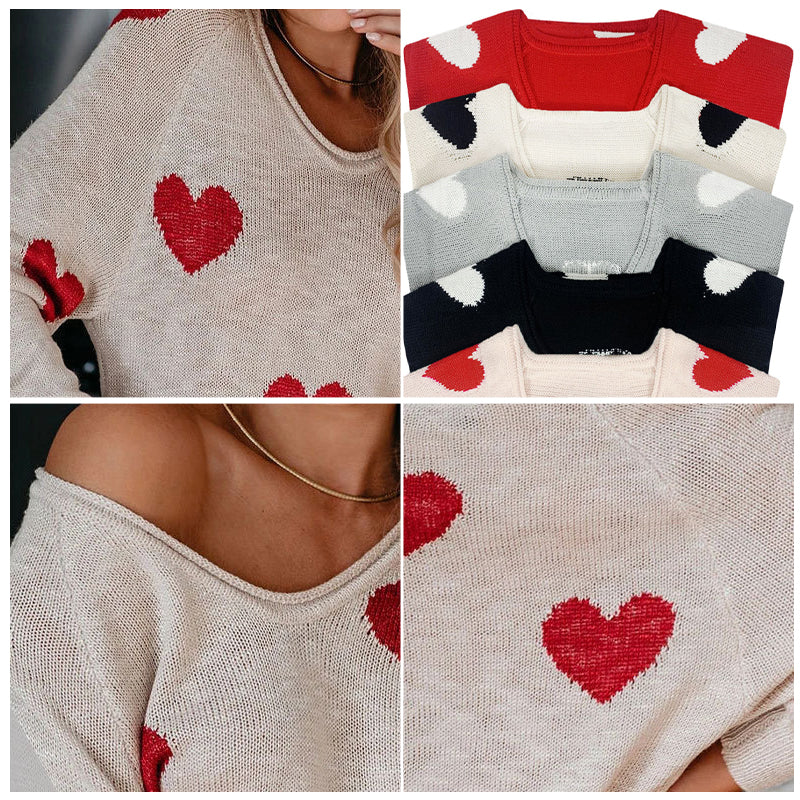 Herz V-Ausschnitt Strick Langarm Pullover