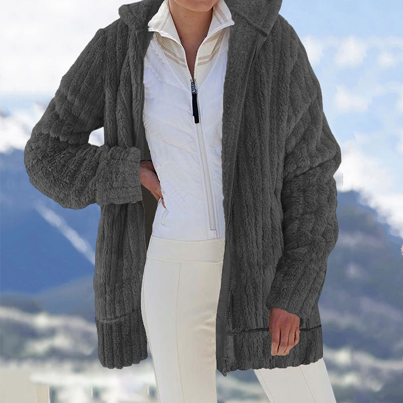 Plüschige einfarbige Reißverschlussjacke