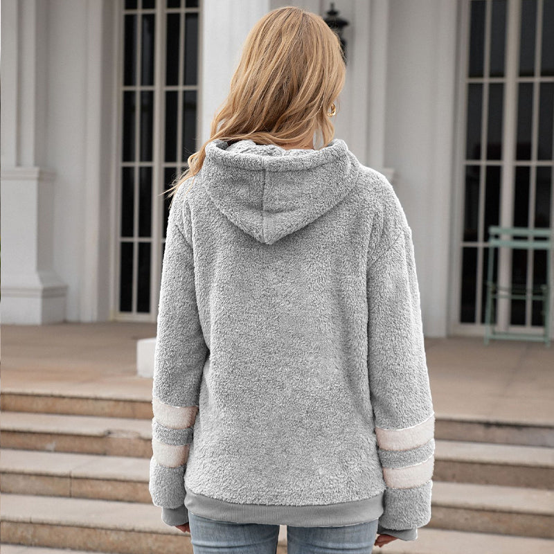 Lockerer Langärmliger Plüsch-Kapuzenpullover