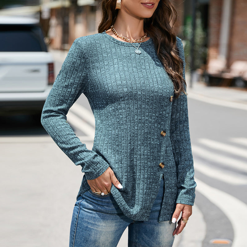 Geschlitzter Strickpullover mit Rundhalsausschnitt für Damen