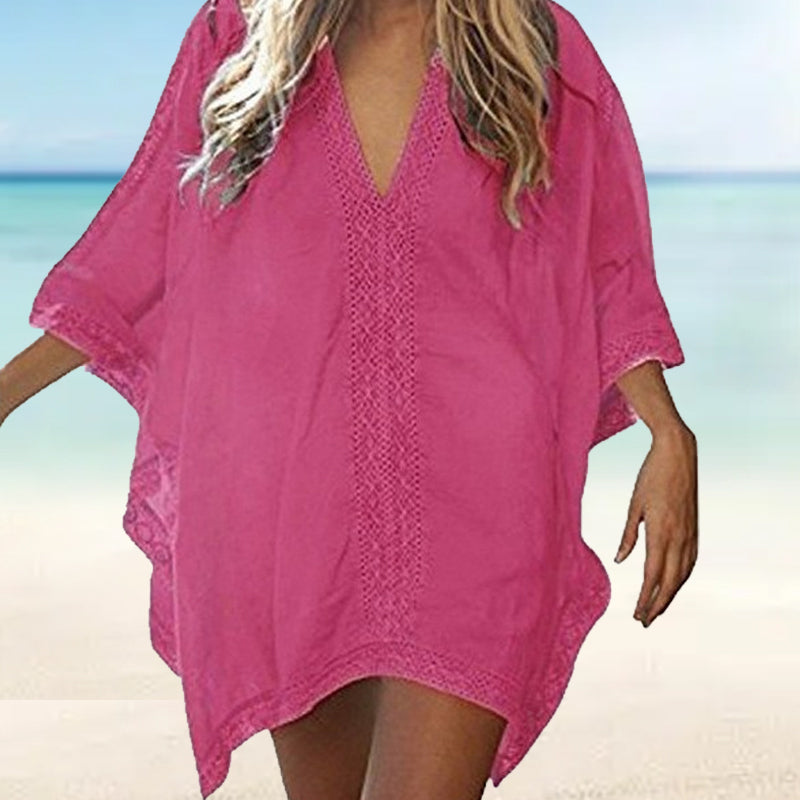 Elegante Einfarbige Spitzen-Strandbluse