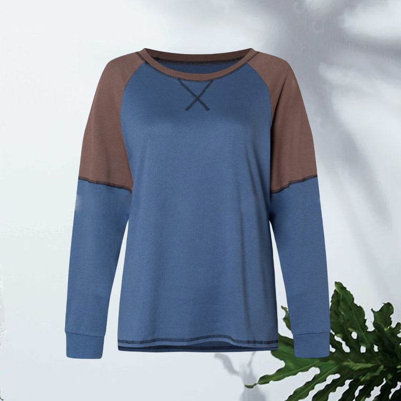 Rundhalsausschnitt langärmeliger Zweifarbiger T-Shirt
