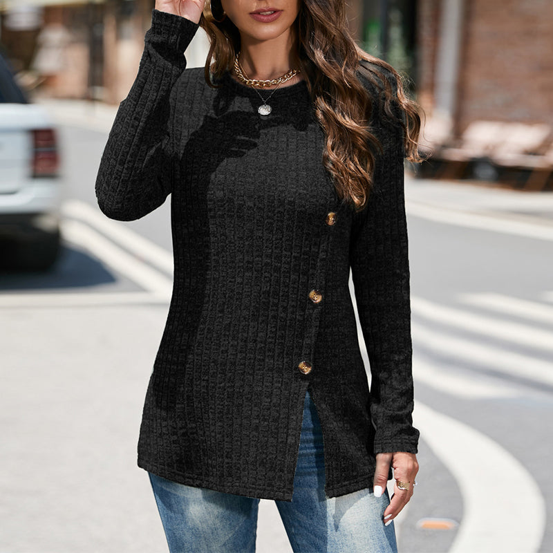 Geschlitzter Strickpullover mit Rundhalsausschnitt für Damen