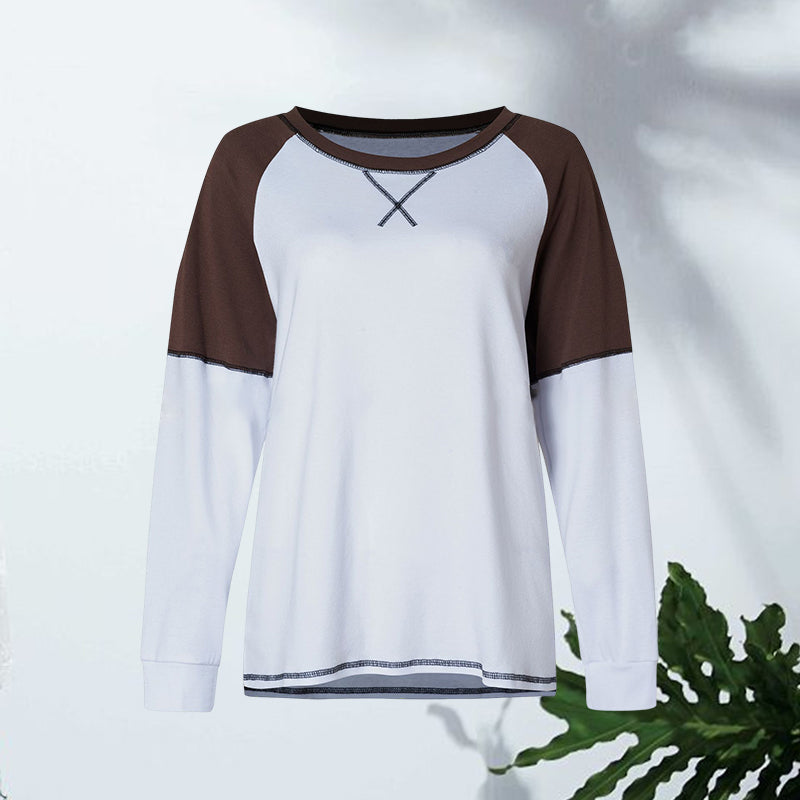 Rundhalsausschnitt langärmeliger Zweifarbiger T-Shirt