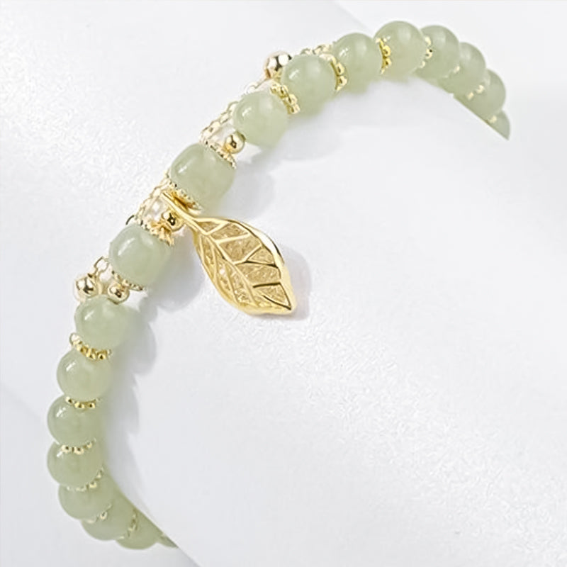 Doppelschichtiges Hetian-Jade-Armband mit Blättern
