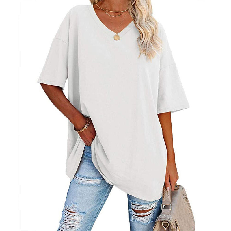 🌈✨Damen lockeres halbärmliges T-Shirt mit V-Ausschnitt aus Baumwolle