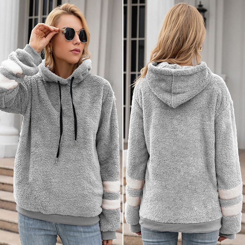 Lockerer Langärmliger Plüsch-Kapuzenpullover