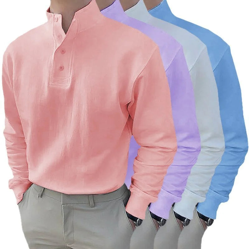 Herren Stehkragen und langen Ärmeln Poloshirt