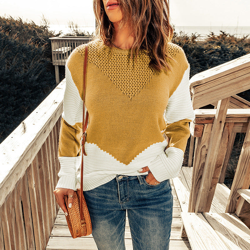 Pullover mit Rundhalsausschnitt und Farbblock
