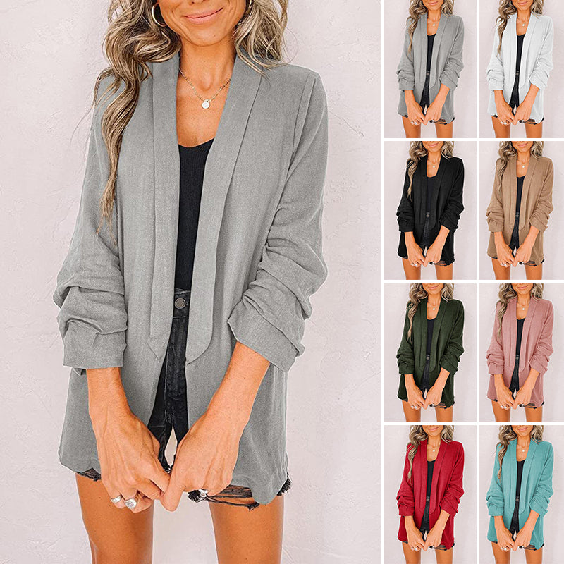 Einfarbige Herbstjacke mit Revers